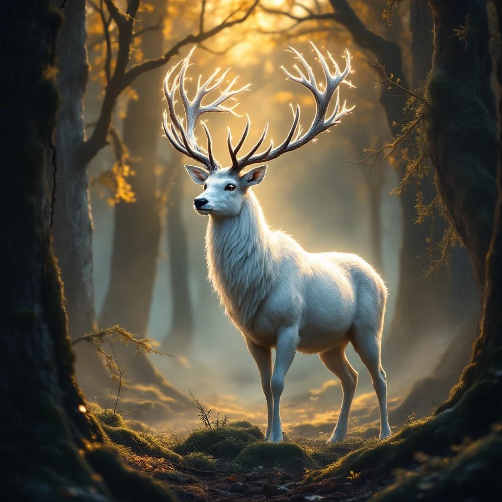 The Enchanted White Stag of the Mystical Forest