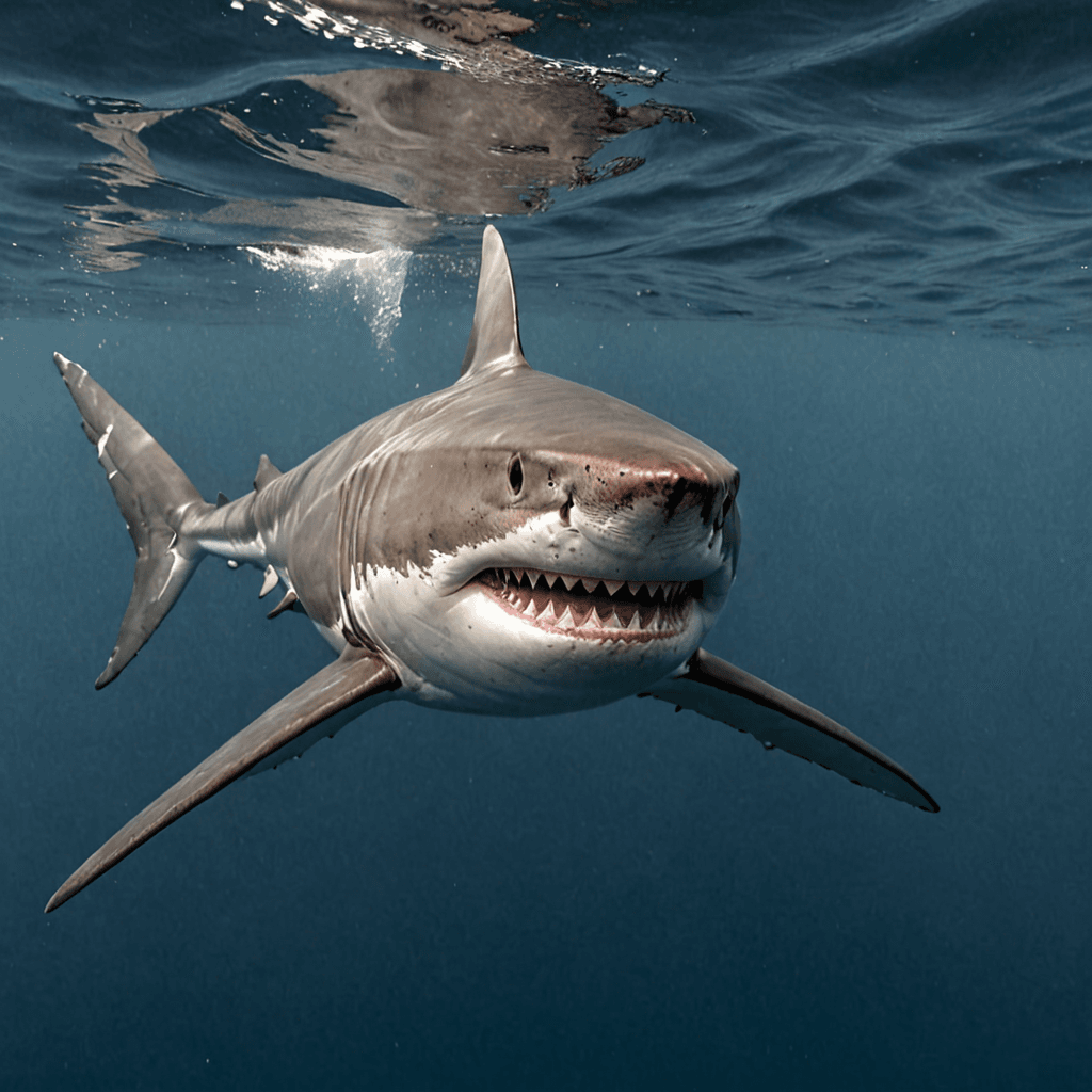 Great White Shark Swimming in the Deep Ocean: A Predator of the Seas