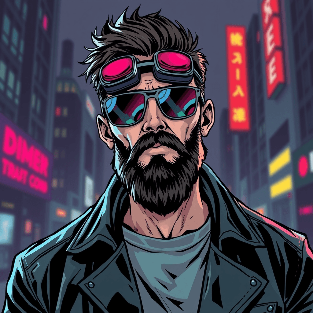 cyberpunk man with beard artistic 1