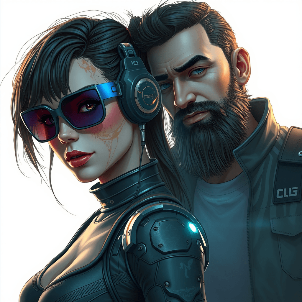 cyberpunk couple artistic realistic 1