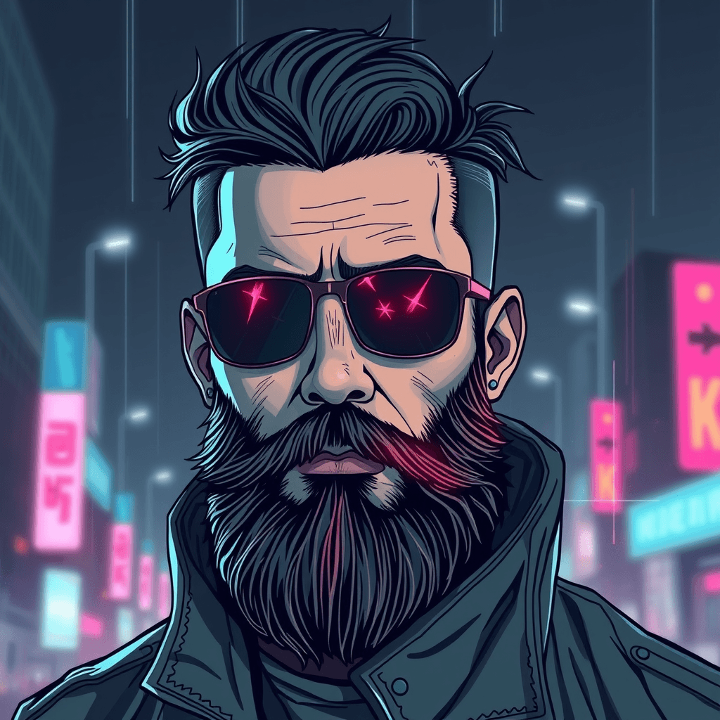 cyberpunk man with beard artistic 2