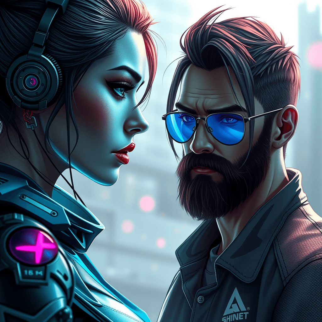 cyberpunk couple artistic realistic 3