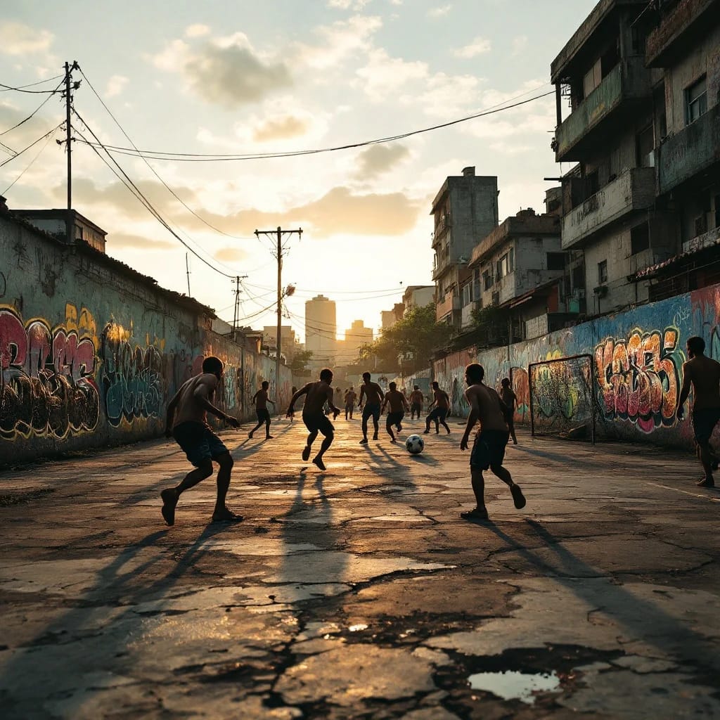 Epic Street Soccer Game in Brazilian Ghetto Court