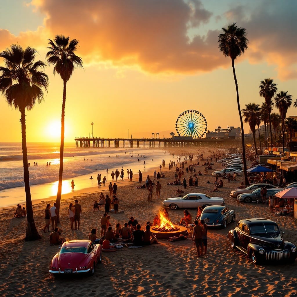 Los Angeles Beach at Sunset – Surf Bonfires Iconic Vibes