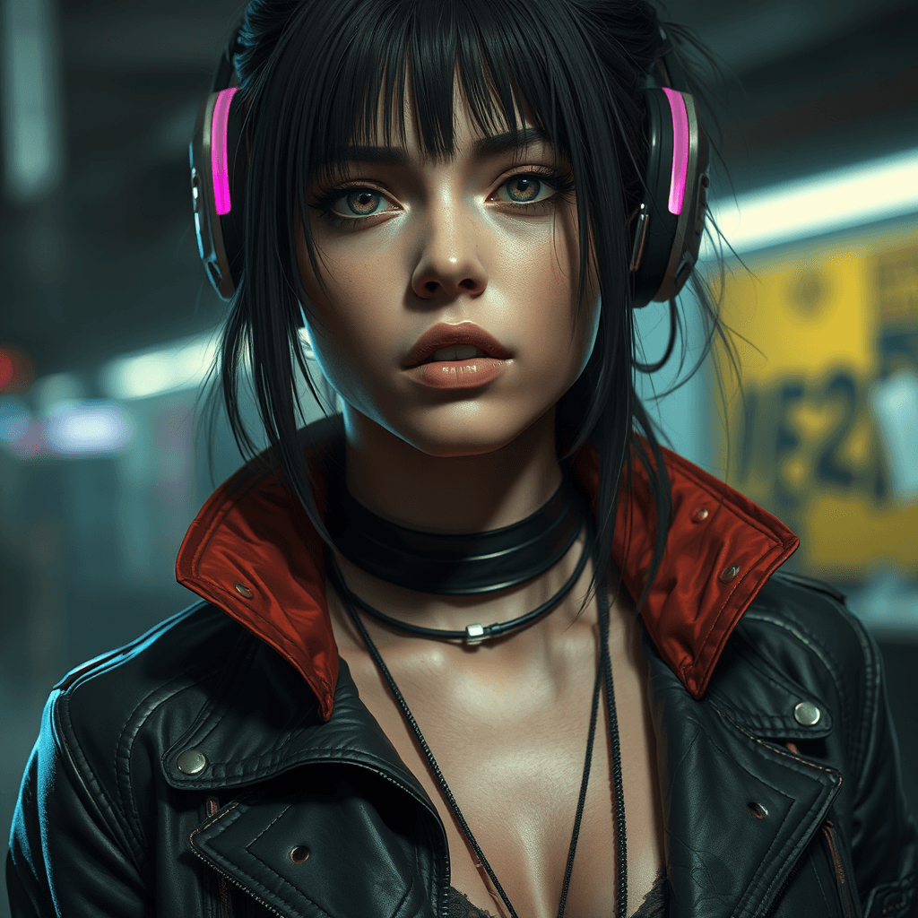 cyberpunk realistic girl portrait dark 3