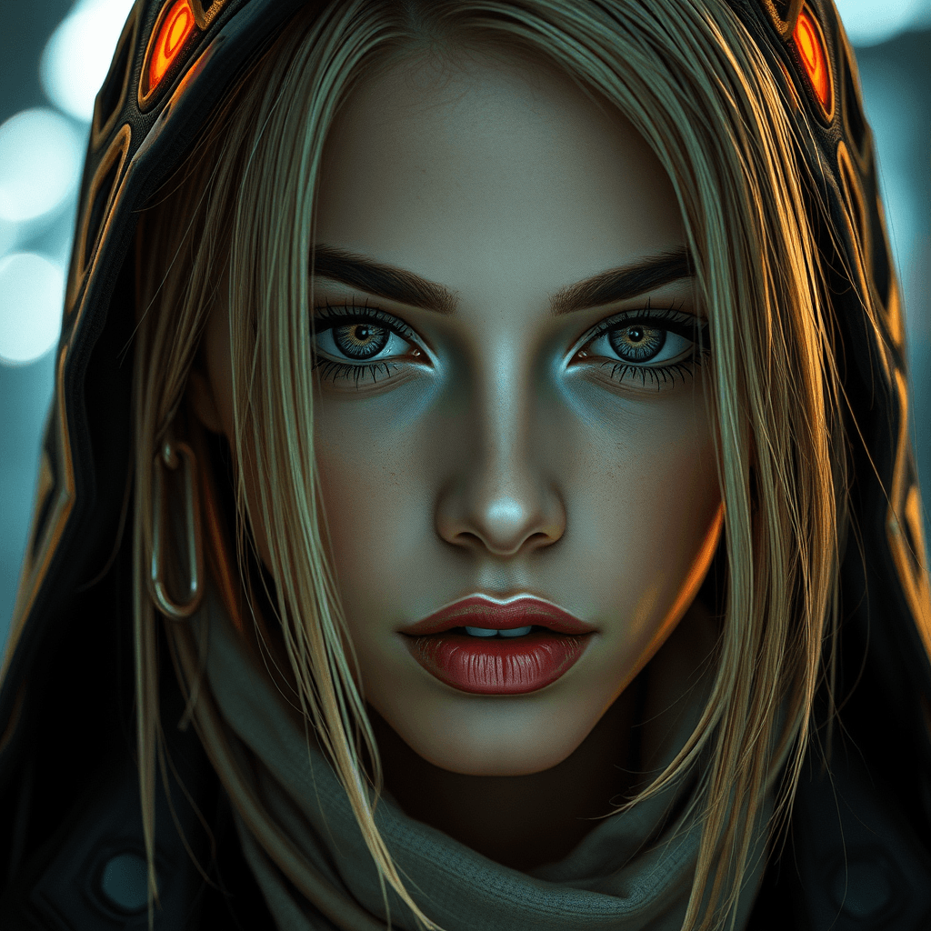 cyberpunk realistic girl portrait dark 4