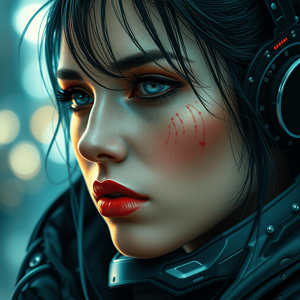 cyberpunk realistic girl portrait dark 1