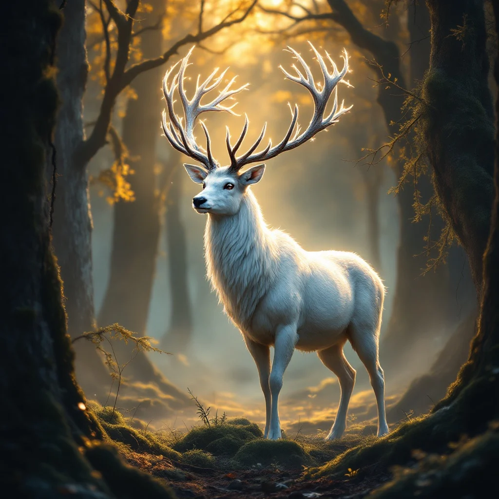 The Enchanted White Stag of the Mystical Forest