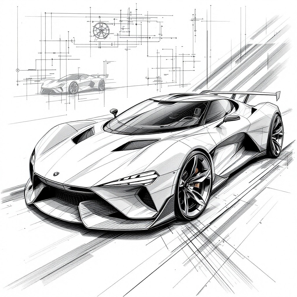 Futuristic Sports Car Sketch – High-Performance Concept Design