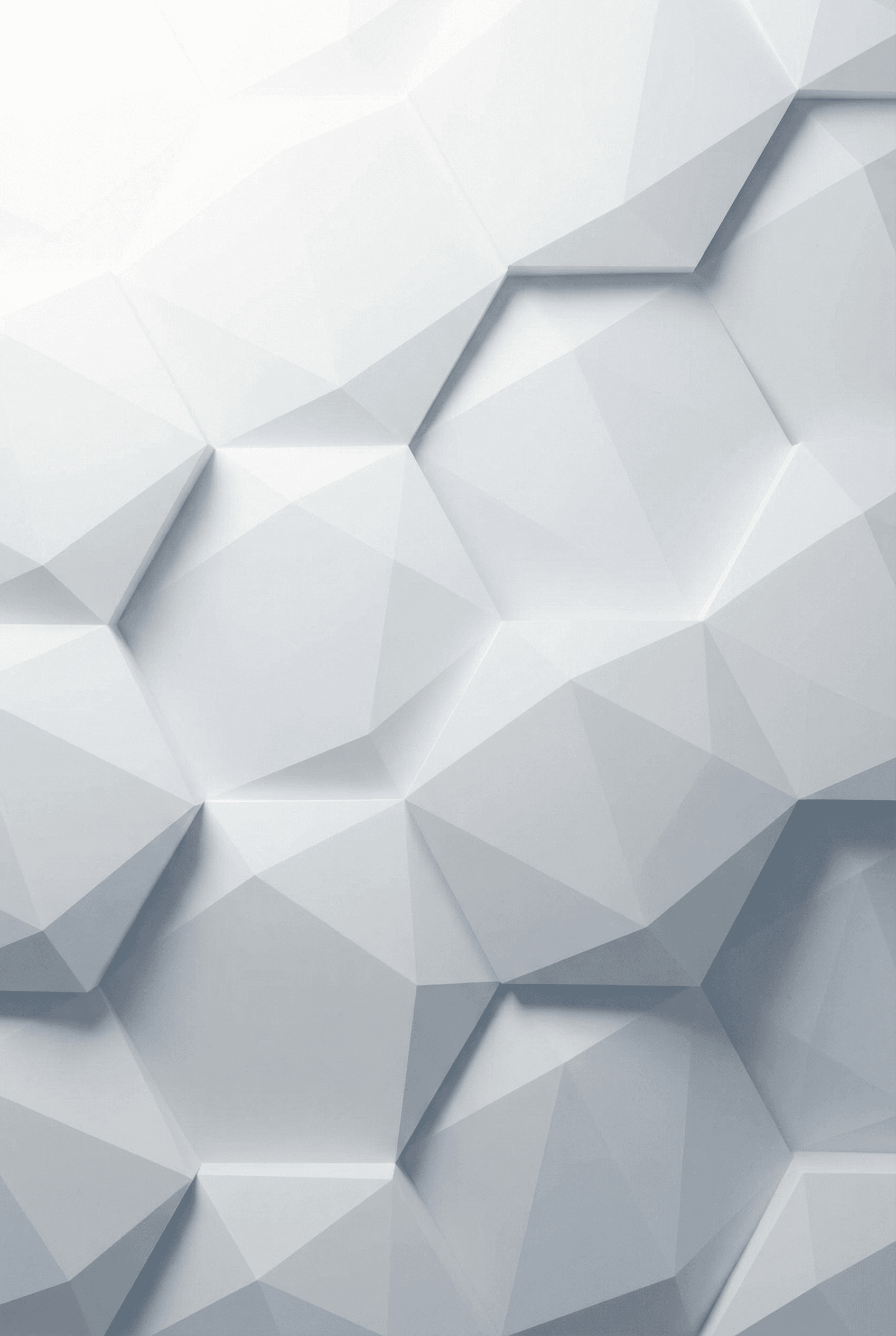Low Poly AI image: A clean white and light grey background featuring a pattern of 3D geometric hexagons, subtle shadows