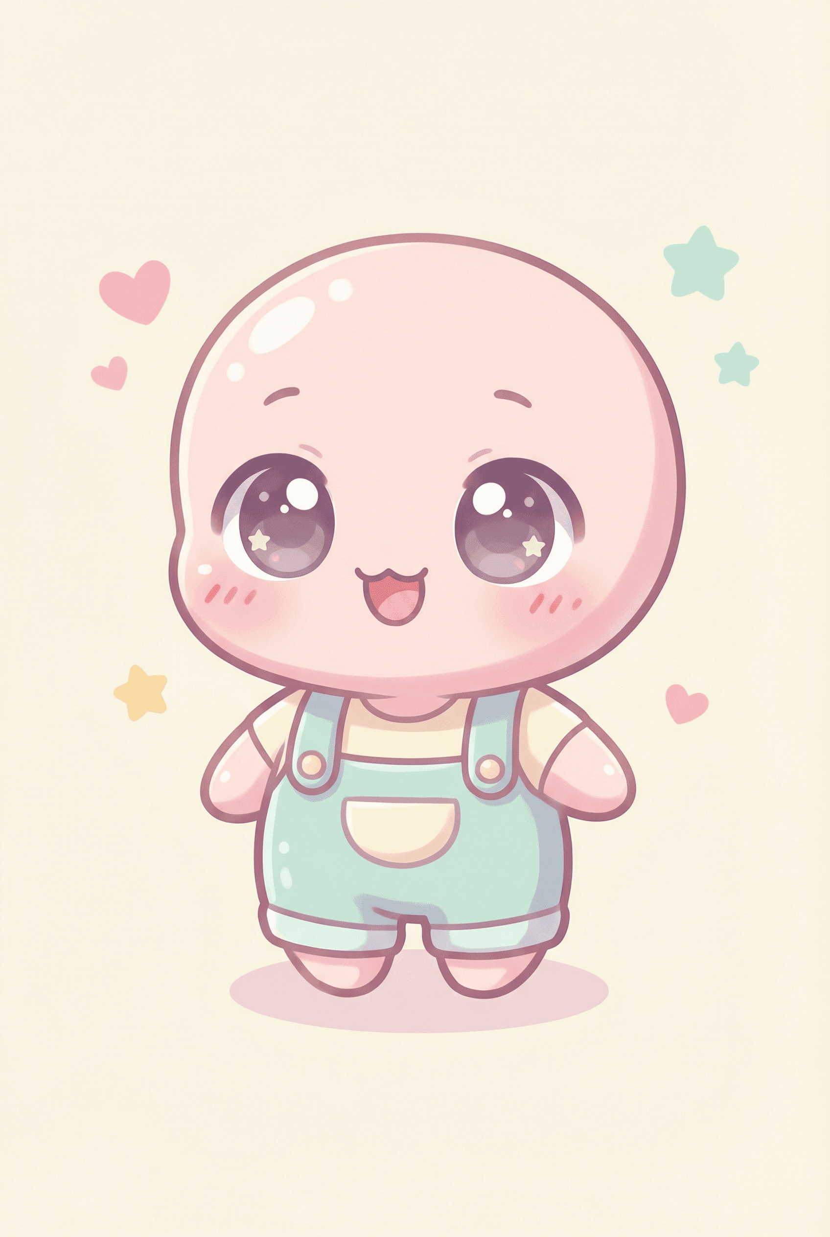 Chibi Style Character AI image: Cute chibi character with oversized head and tiny body, sparkling eyes taking up large portion of fa