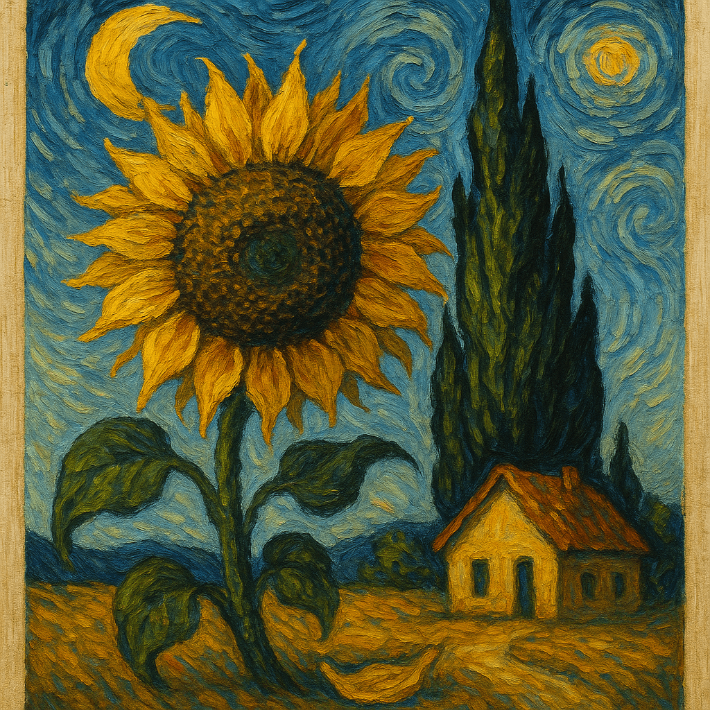 Marketing AI image: Banner style showcase: emblematic motifs, signature palette, defining textures/brushwork, strong com