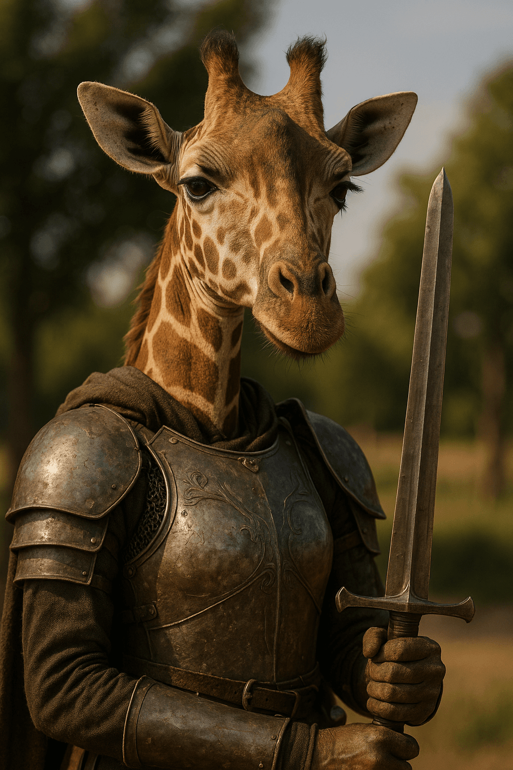 Marketing AI image: make a female giraffe warrior