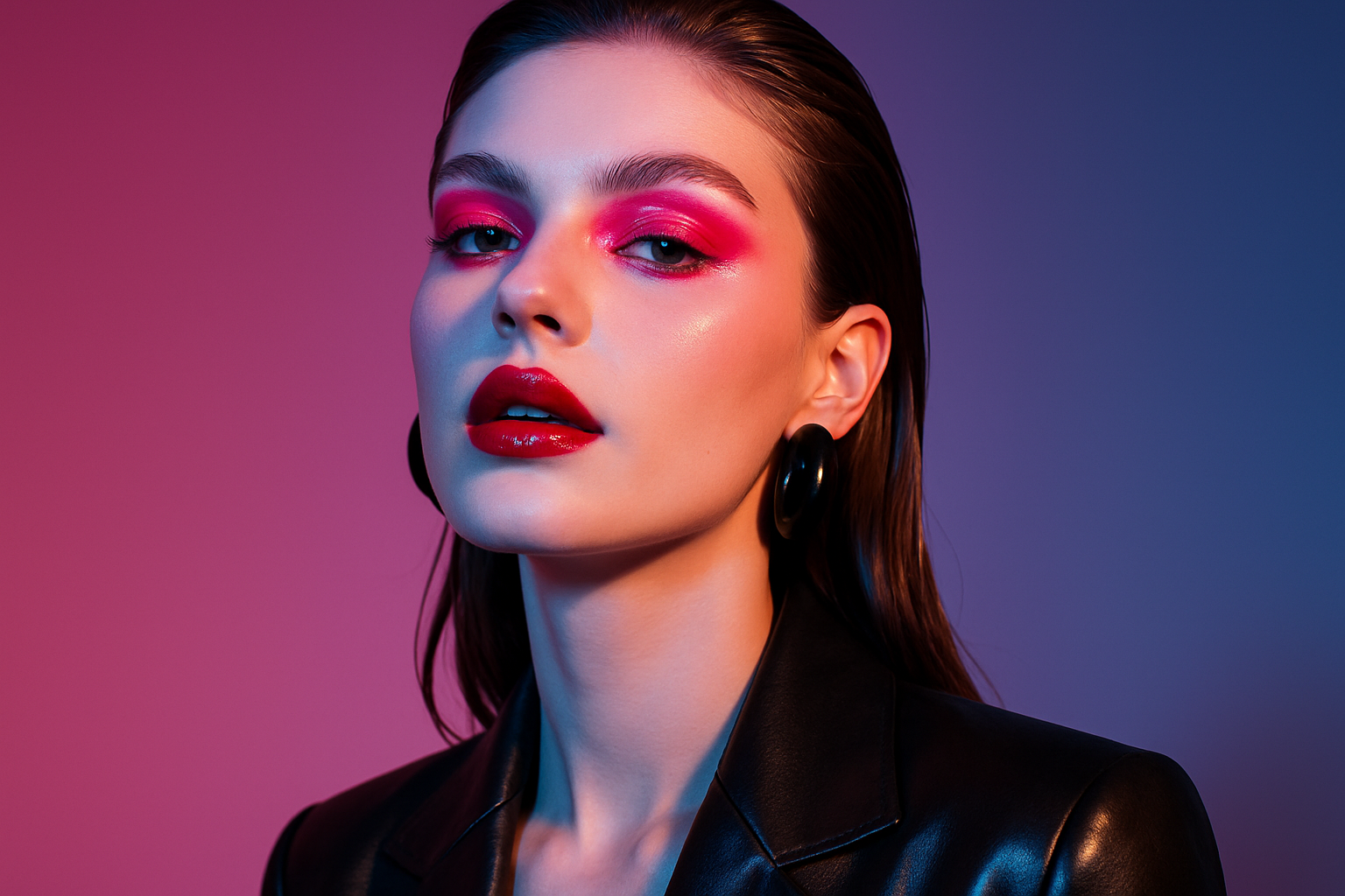 Creative portrait with vivid blue and red studio lighting