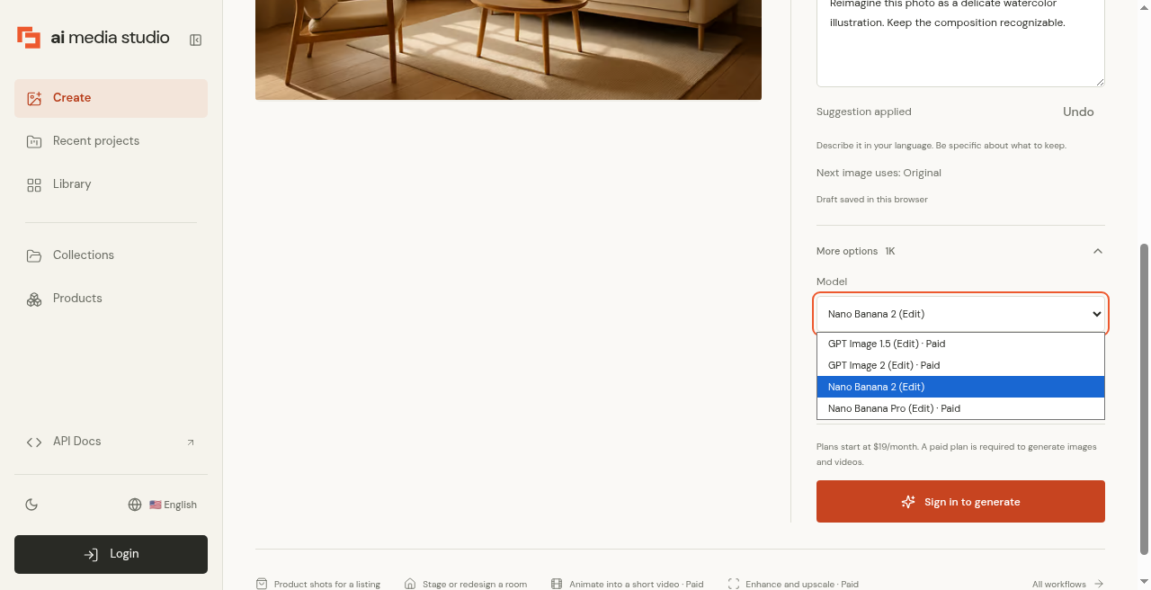 Open model menu in the logged-out editor, captured before the October 2026 model update