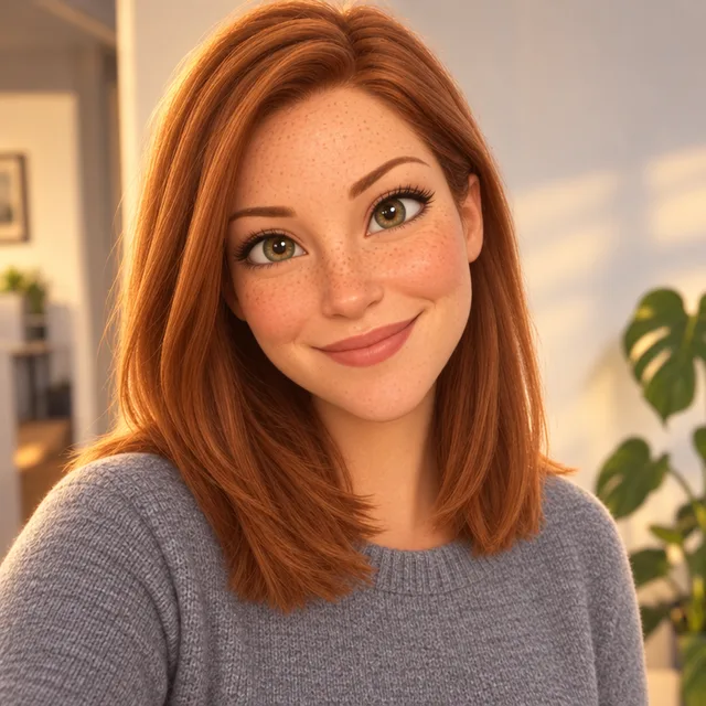 A softer, more realistic 3D version of the woman with light eyes
