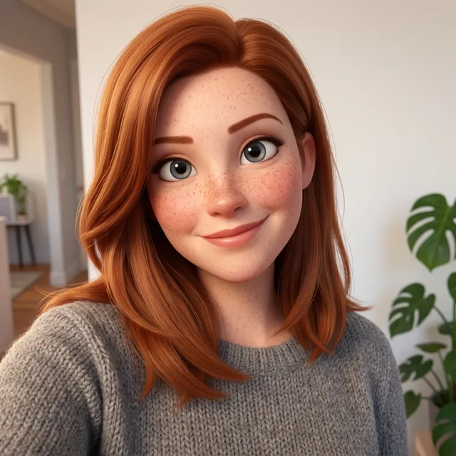 The 3D version of the woman, now with grey-blue eyes