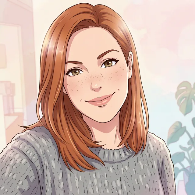 An anime illustration of the woman with cel shading and a pastel background