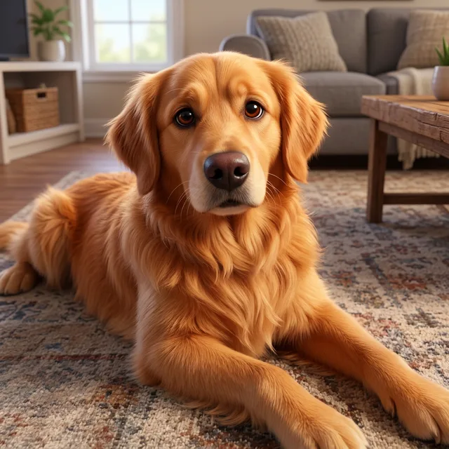 The golden retriever, slightly more saturated with bigger eyes, still photo-like