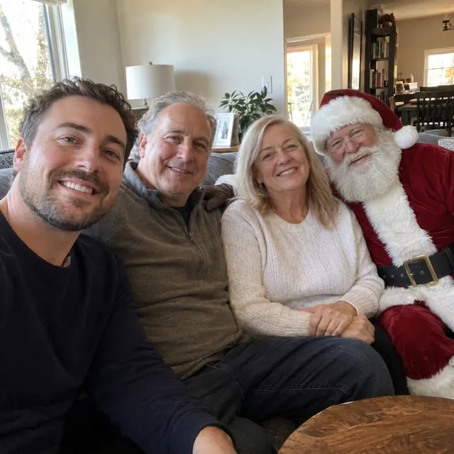 Santa Claus on the sofa in place of the daughter: three family members and Santa