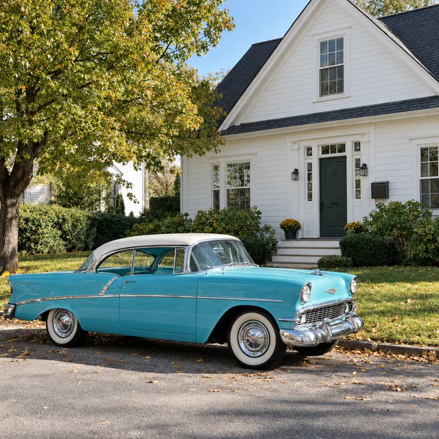 La voiture colorisée en turquoise vif avec un toit blanc