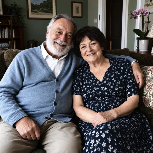 Le couple avec un gilet bleu clair et une robe bleu marine