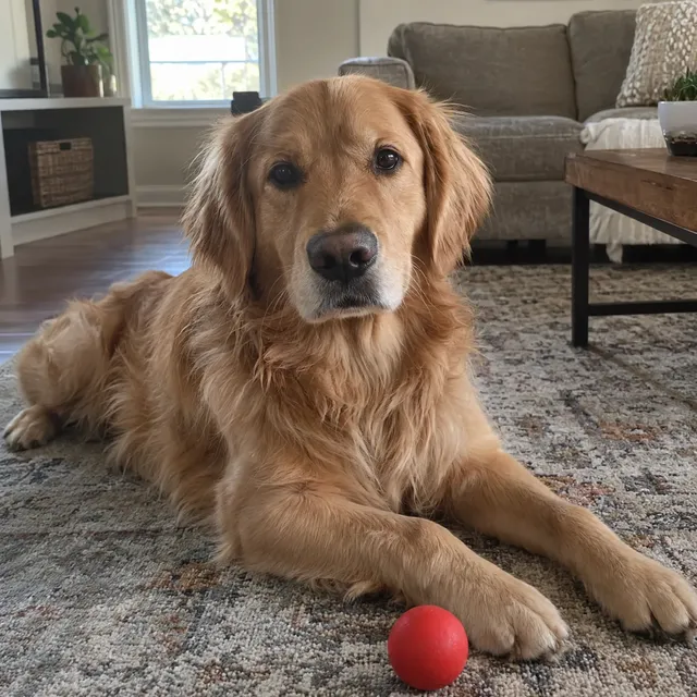 Muse Image result: Smaller ball in front of the paws; framing and dog kept.