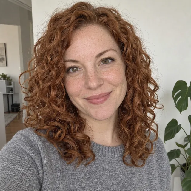 The same woman with voluminous shoulder-length curls