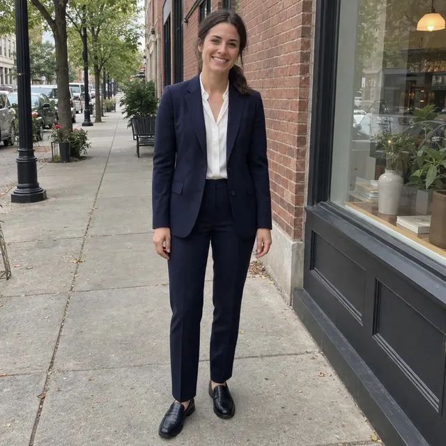 The same woman in an almost identical navy suit