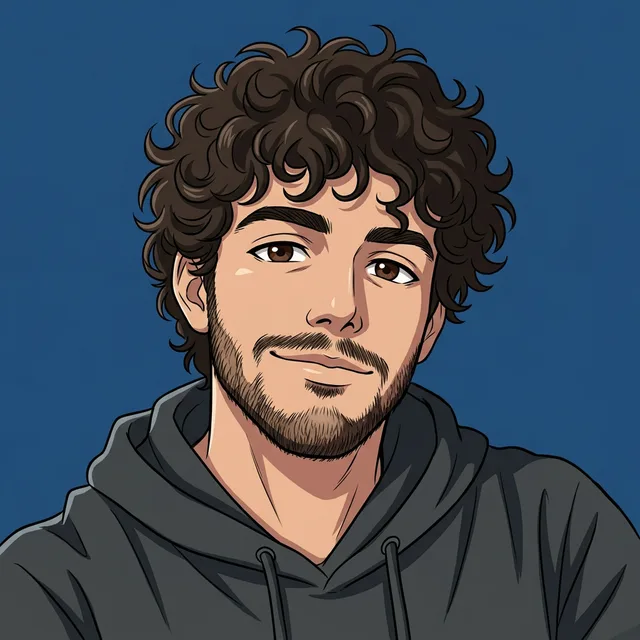 An anime-style avatar of the young man on deep blue