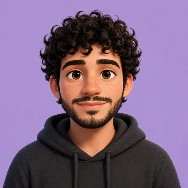 A slightly more stylised 3D avatar of the young man on lavender