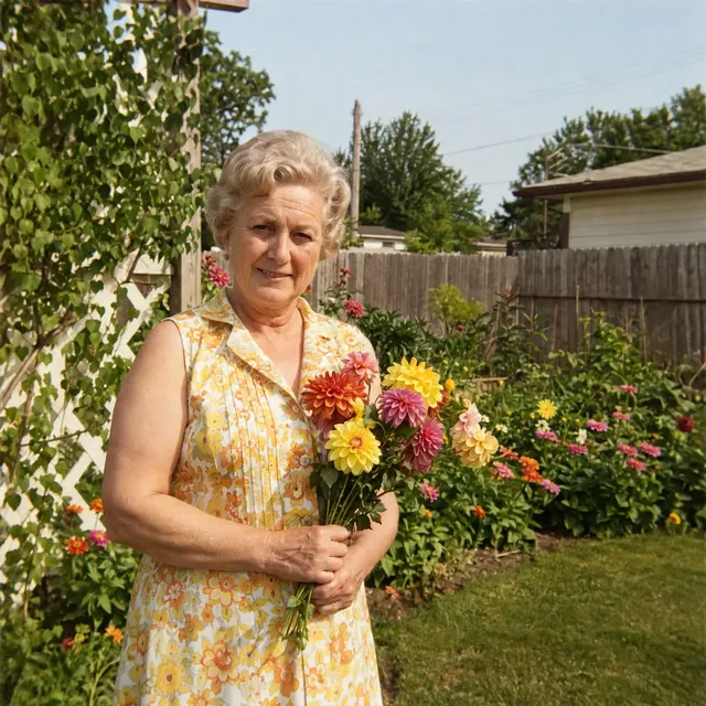 The 1970s garden photo restored by Muse Image with natural tones