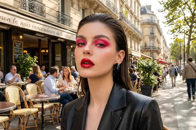 New background: Paris street café, edited by Nano Banana 2.1: Pulls the camera back and places her among café tables.