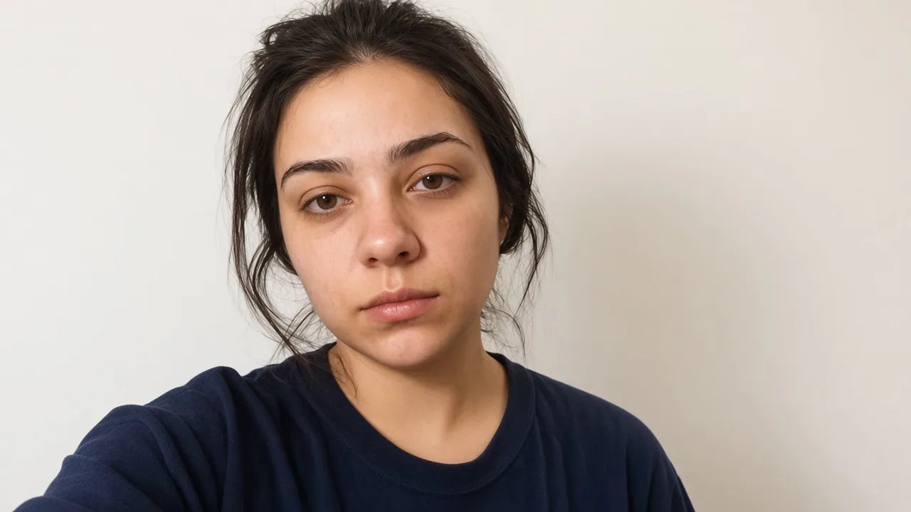 The same portrait with softer light and a more even, natural look — no perfect-skin claim